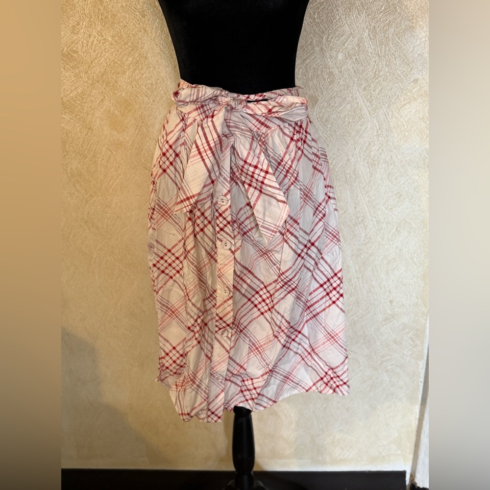 Forever 21 Red and White Plaid A-Line Skirt